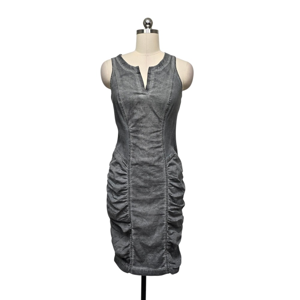XCVI Womens Gray Mineral Wash Ruched Sleeveless Sheath Dress Style Size XS